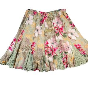 BILA Boho Floral Print Ruffle Hem Midi Skirt Women's XL Rayon